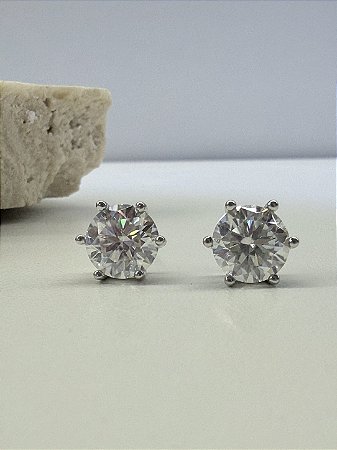 Brinco Moissanite ponto de luz cristal 6 garras 8,0mm