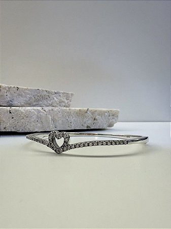 Bracelete inspiração Pandora coração trançado cravejado