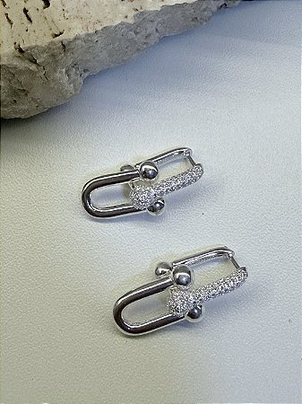 Brinco inspiração Tiffany argola dois elos estilo cadeado