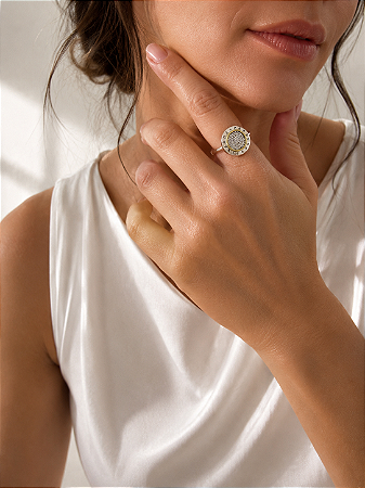 Anel inspiração Pandora cravejado fio dourado
