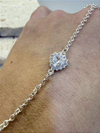 Pulseira handchain coração com borda cravejada