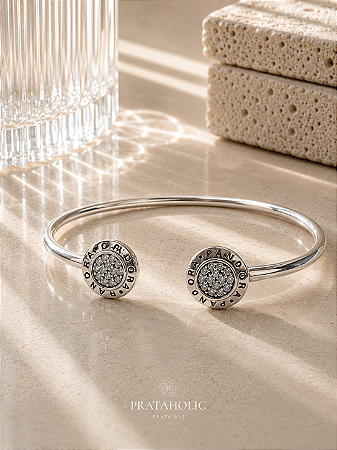 Bracelete inspiração Pandora rígido 2 pontas círculo
