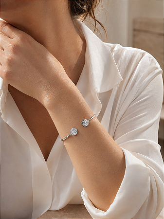 Bracelete inspiração Pandora rígido 2 pontas círculo
