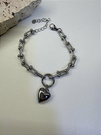 Pulseira elos cadeado no aço premium