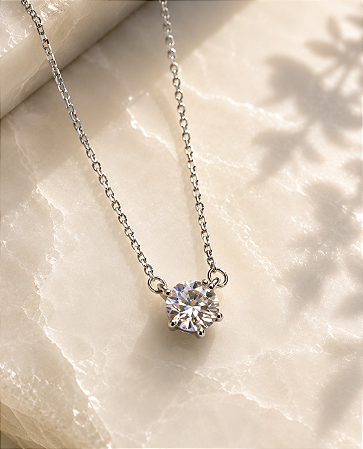 Colar Moissanite ponto de luz redondo 6mm