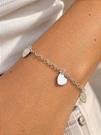 Pulseira elos com corações chapinha