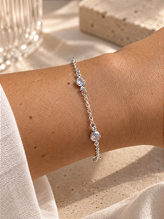 Pulseira elos com zircônias cristal
