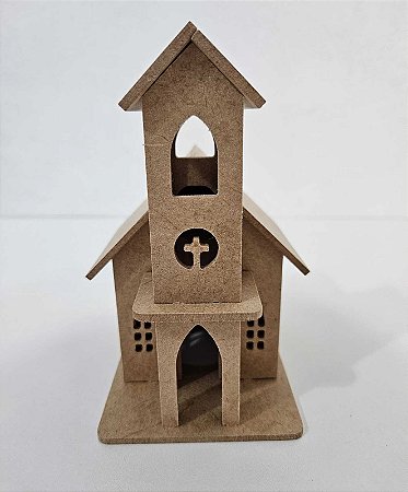 Igreja em MDF para Vela Eletrônica 14x10x10cm