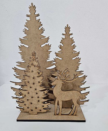 Árvores e Rena 38x30x10cm