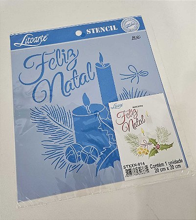 Stencil Feliz Natal Vela 20x20cm