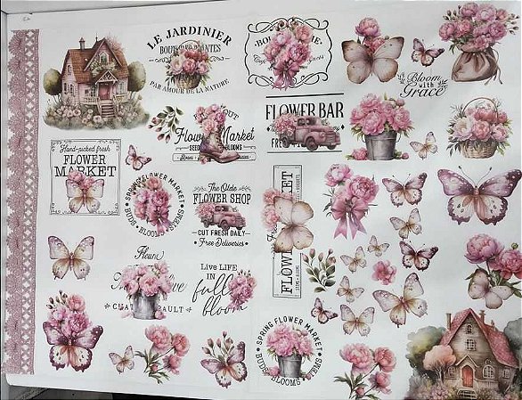Papel de Seda Borboletas e Flores 67,5x46cm