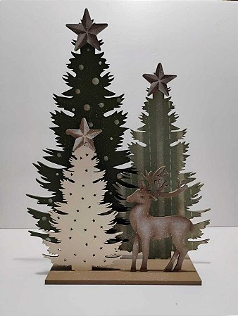 Árvores e Rena Pintadas 28x38x10cm