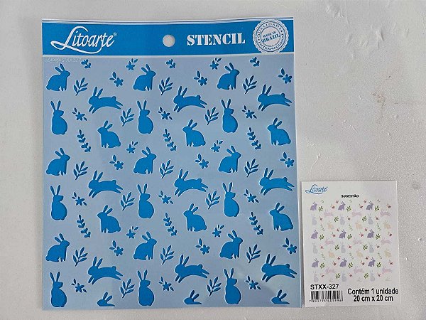STENCIL- Estampa coelhinhos - 20X20CM STXX 327