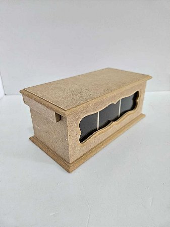 Caixa de chá 3 lugares com vidro- 9x11x23cm- MDF