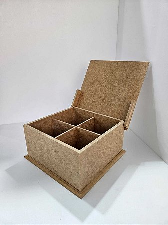 Caixa de chá MDF- 4 divisórias- 17x17x9cm