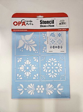 Stencil Azulejo Português Flor- OPA3653- 20x25cm