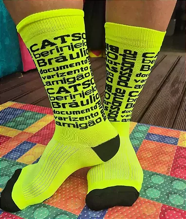 Meia NOMES DE PINTO - amarelo neon com preto