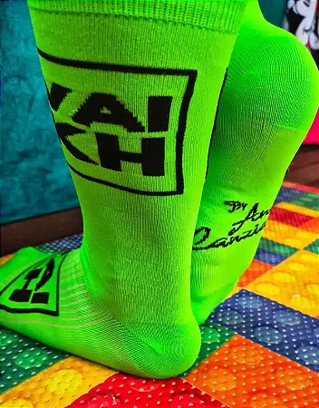 Meia VAI KH - verde neon com preto