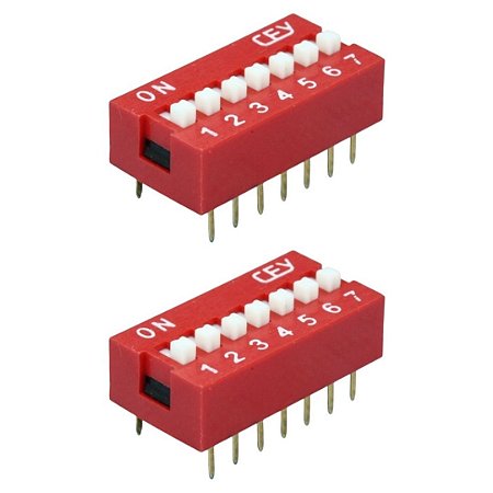 CONNFLY DS1040-07RN Chave DIP Switch 7 Vias 180 Graus Vermelha PTH