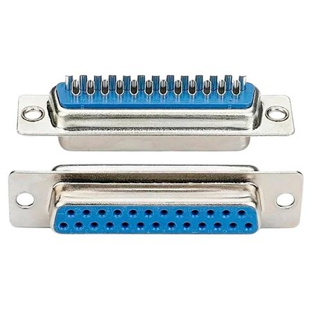 DB25 Fêmea - Conector D-Sub 25 Pinos Solda Cabo Reto 180° Azul