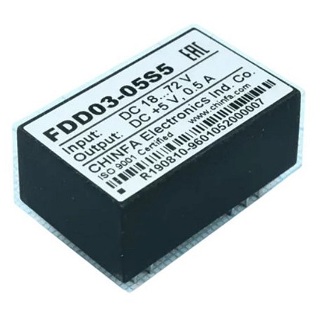 Chinfa FDD03-05S5 – Conversor Isolado DC/DC 5V 0.5A, Wide Input 18–72V
