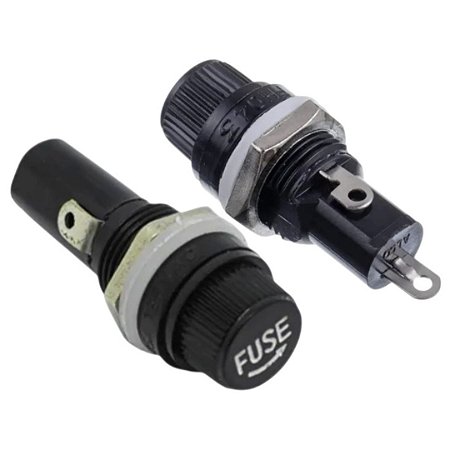 Holder Porta Fusível 5x20mm Preto com Tampa Rosqueável