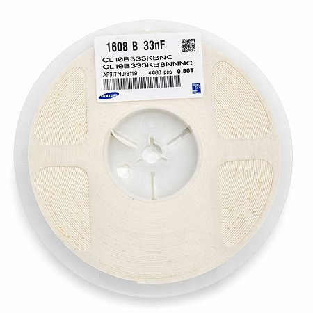 Capacitor SMD 33nF 50V X7R 1608 CL10B333KB8NC 10% – Rolo 4.000 peças