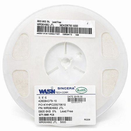 WR08X682 JTL Resistor SMD 6K8 0805 1/8W 5% – Bobina 5.000 Unidades