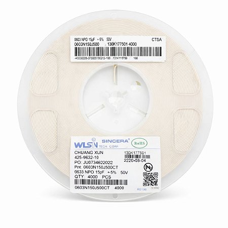 Capacitor Multicamadas MLCC 15pF 50V C0G/NP0 SMD 0603 ±5% – Rolo 4000