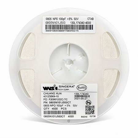 Capacitor Multicamadas MLCC 100pF 50V C0G/NP0 SMD 0805 ±5% – Rolo 4000