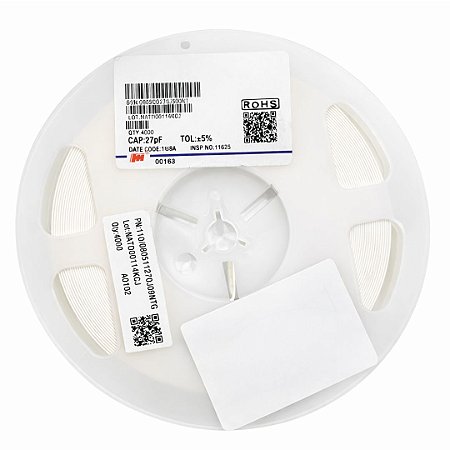 Capacitor C0G 27pF 50V SMD 0805 5% (0805CG270J500NT) – Rolo 4000 Peças