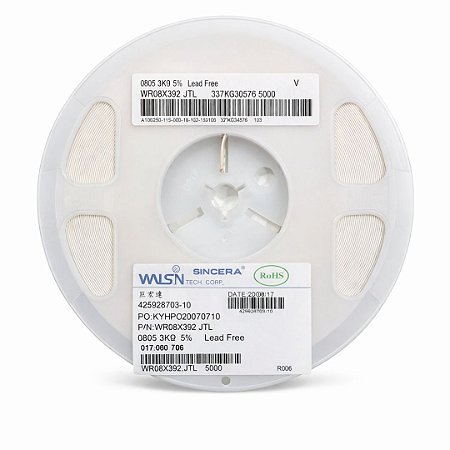 Resistor SMD 3.9KΩ 0805 1/8W ±5% WR08X392JTL – Reel 5000 Peças