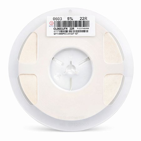 Resistor SMD 0603 22 Ohm 1/10W 5% CL0603JN 22R – Bobina 5000 Unidades