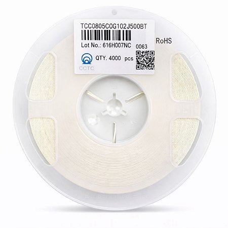 Capacitor Multicamadas MLCC 1nF 50V C0G/NP0 SMD 0805 – Rolo 4000