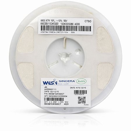 Capacitor Multicamadas MLCC 15nF 50V X7R SMD 0603 ±10% – Rolo 4000