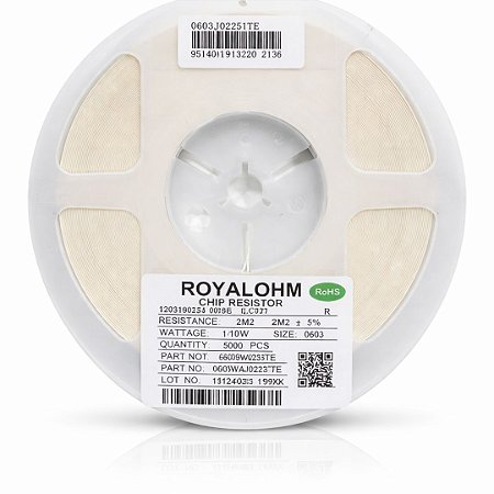 Resistor SMD 0603 2.2MΩ 1/10W 5% Thick Film (0603WAJ0225T5E) Rolo 5000
