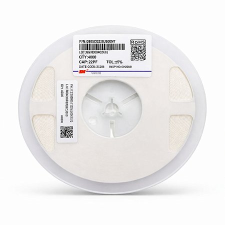 Capacitor Multicamadas MLCC 22pF 50V C0G/NP0 SMD 0805 ±5% (0805CG220J500NT) Rolo 4K