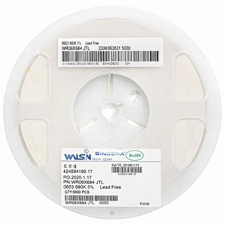 WR06X684JTL Resistor SMD 680K 0603 1/10W 5% - Bobina com 5000 Unidades