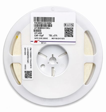 Rolo 4000x Capacitor SMD 0805 15pF 50V C0G ±5% PN 0805CG150J500NT