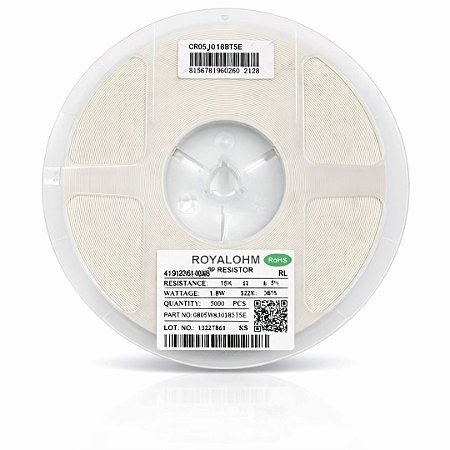 Resistor 18KΩ SMD 0805 1/8W 5% Royalohm 0805W8J0183T5E – 5.000 Unidades