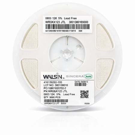 Resistor 12KΩ SMD 0603 1/10W 5% Walsin WR06X123JTL – 5.000 Unidades
