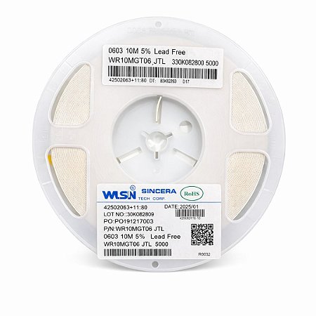 Resistor 10MΩ SMD 0603 1/10W 5% Walsin WR06X106JTL – 5.000 Unidades