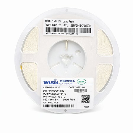 Resistor 1K8Ω SMD 0603 1/10W 5% Walsin WR06X182JTL – 5.000 Unidades