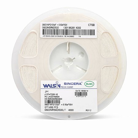 Capacitor Cerâmico Multicamadas 5.6pF 50V 0603 C0G NP0 Rolo 4000