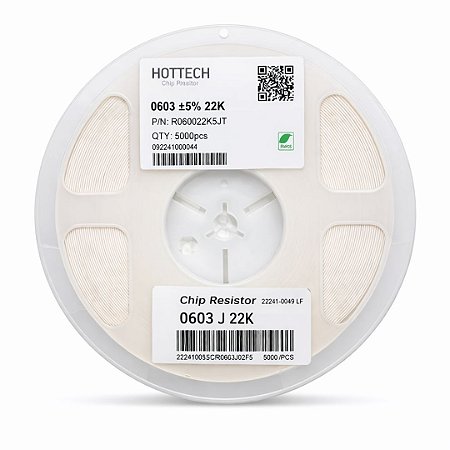 Resistor SMD 22KΩ 0603 1/10W 5% Rolo 5000 Unidades