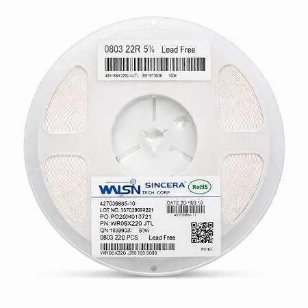 Resistor SMD 22Ω 0603 1/10W 5% Rolo 5000 Unidades