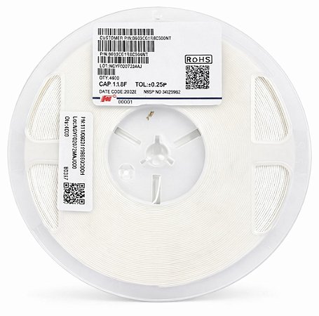 Capacitor Cerâmico 1.8pF 50V C0G 0603 - 4.000 Peças (0603CG1R8C500NT)