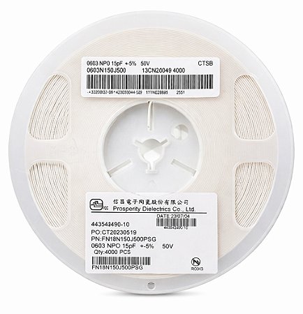 Capacitor MLCC 15pF 50V NP0 0603 FN18N150J500PSG 5% - Rolo 4.000 Peças