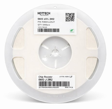 Resistor SMD 2M2 Ohms 0603 1/10W 5% RI0603L225JT - Bobina 5000 Peças