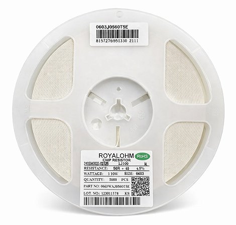 Rolo 5.000x Resistor Chip SMD 56R 0603 0.1W 5% Royalohm 0603WAJ0560T5E
